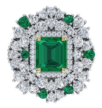 Large Cocktail Ring Unique with Real Green Emerald GIA and Natural Diamonds