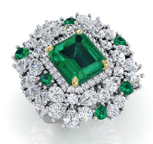 Large Cocktail Ring Unique with Real Green Emerald GIA and Natural Diamonds