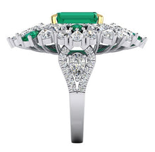 Large Cocktail Ring Unique with Real Green Emerald GIA and Natural Diamonds