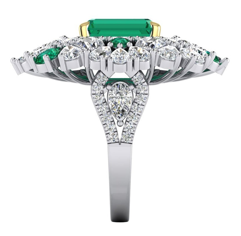 Large Cocktail Ring Unique with Real Green Emerald GIA and Natural Diamonds