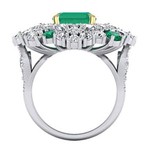 Large Cocktail Ring Unique with Real Green Emerald GIA and Natural Diamonds