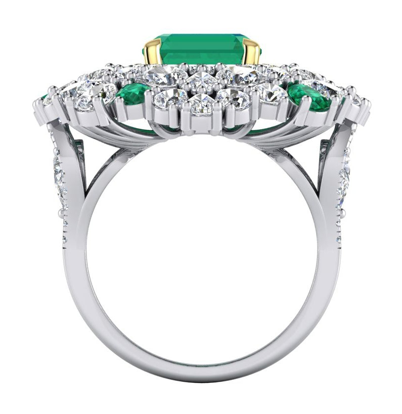 Large Cocktail Ring Unique with Real Green Emerald GIA and Natural Diamonds