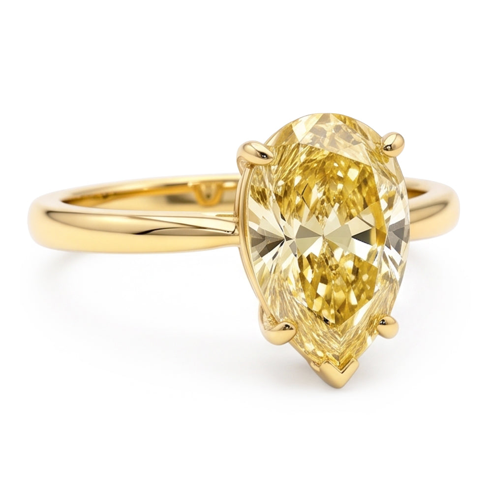 Larimar And Diamond Engagement Ring 2 Carat Natural Pear Fancy Yellow Solitaire 18K Gold
