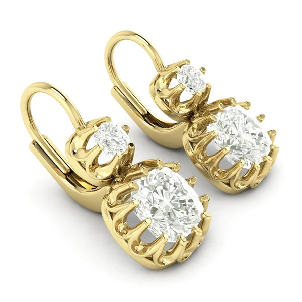 Leverback Drop Earrings Cushion Real Diamonds