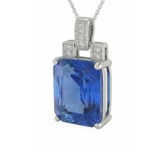 Lab Grown Sapphire Pendant 4.25ct - White Gold 14K