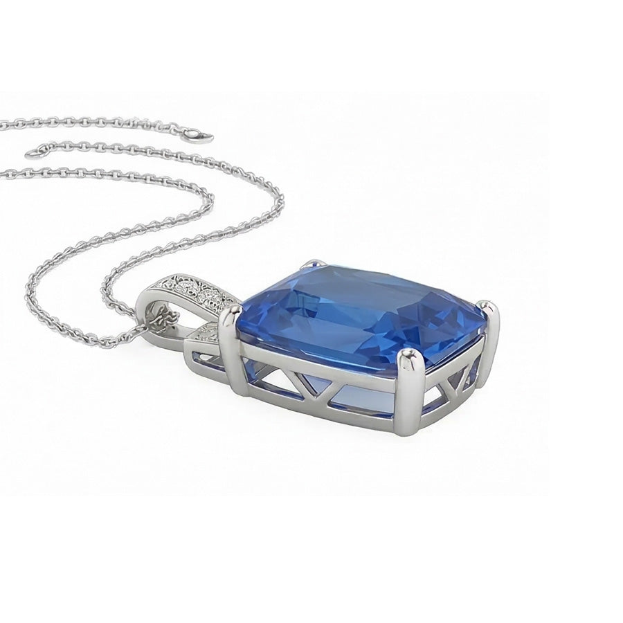 Gemstone Pendant 14K White Gold with Royal Blue Sapphire – profile view