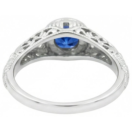 Like Edwardian Jewellery Round Cut Sri Lankan Sapphire Natural Earth Mined Diamond Gold Ring