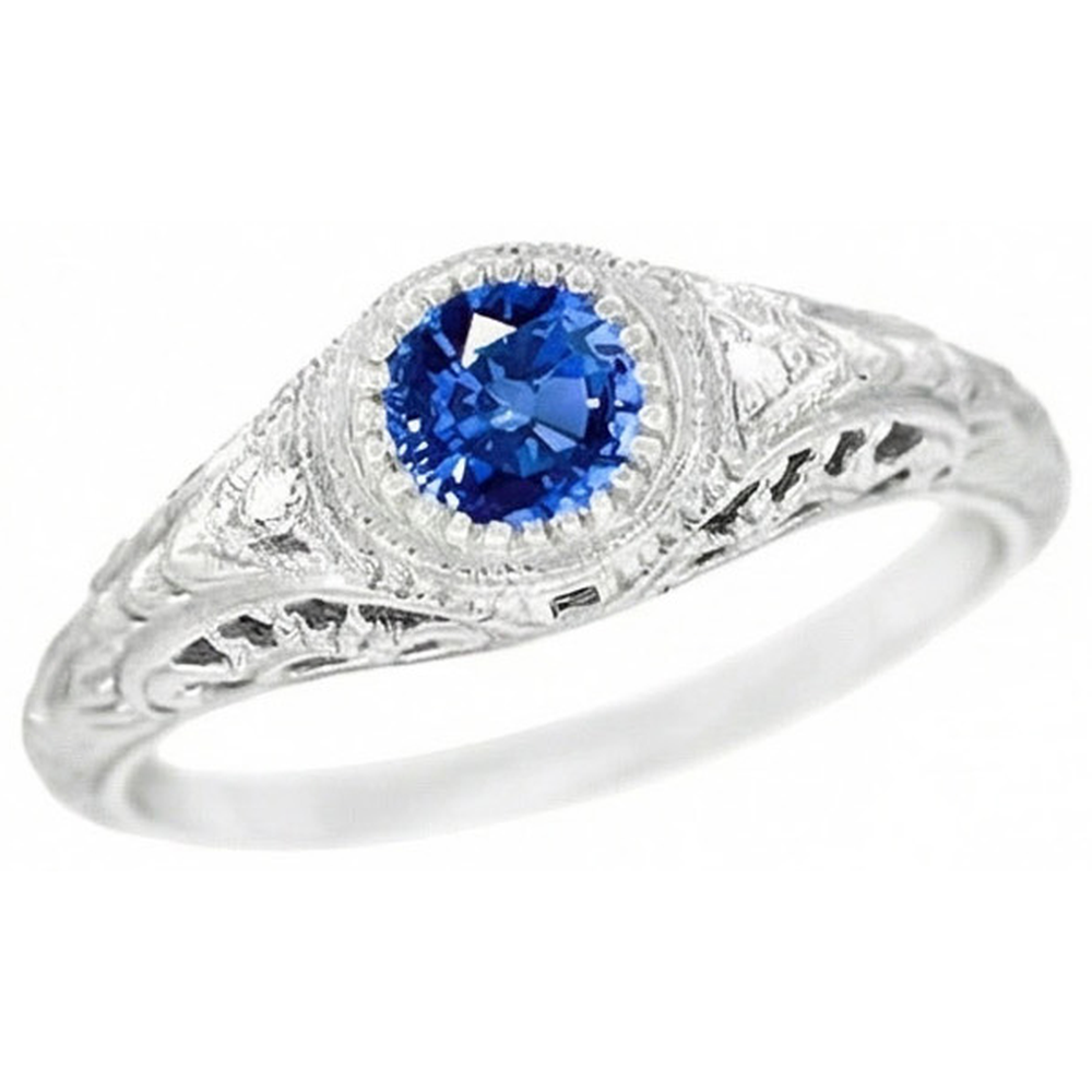 Like Edwardian Jewellery Round Cut Sri Lankan Sapphire Natural Earth Mined Diamond Gold Ring