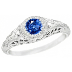Like Edwardian Jewellery Round Cut Sri Lankan Sapphire Natural Earth Mined Diamond Gold Ring