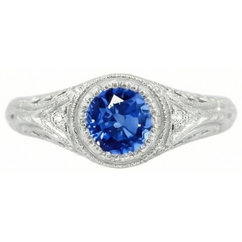 Like Edwardian Jewellery Round Cut Sri Lankan Sapphire Natural Earth Mined Diamond Gold Ring