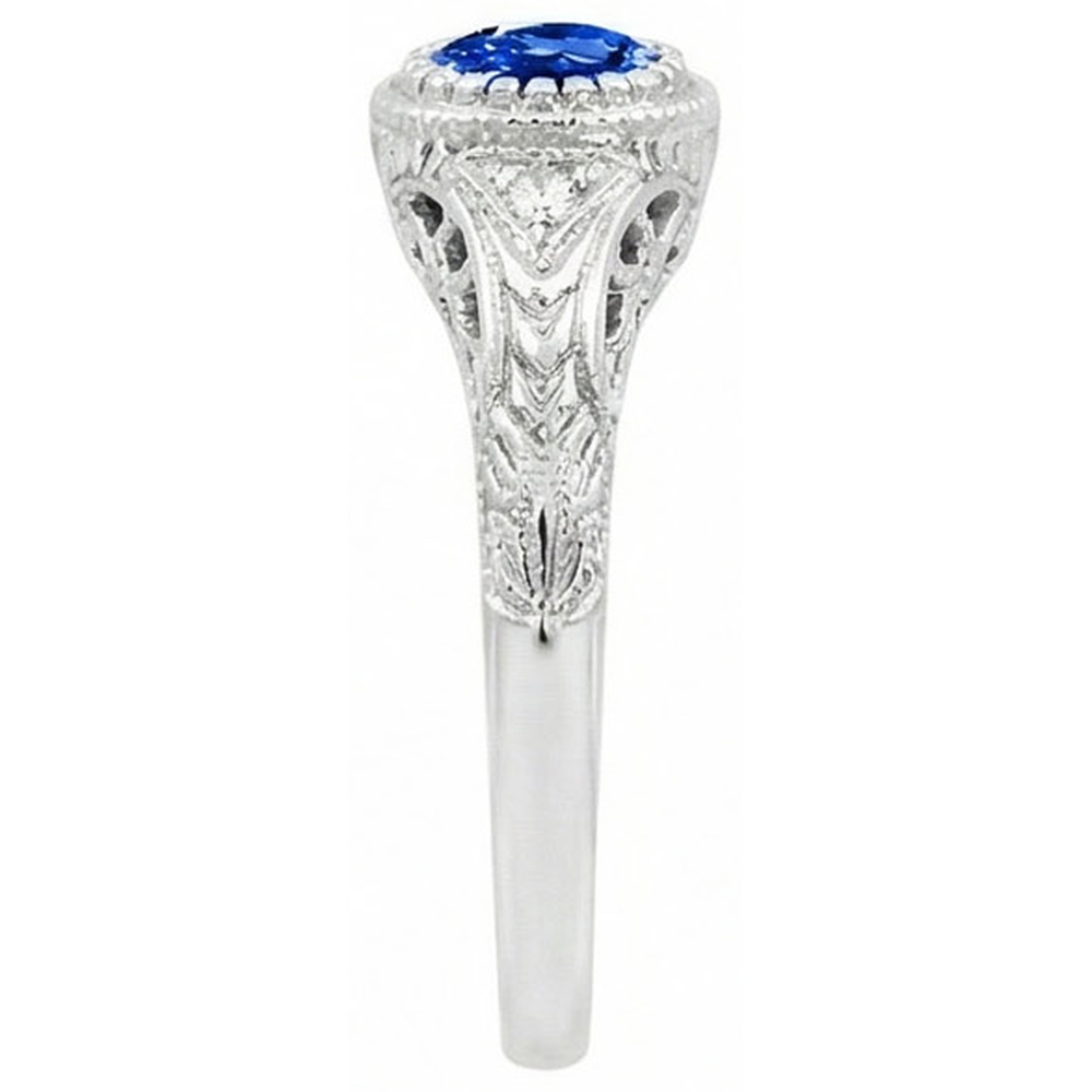 Like Edwardian Jewellery Round Cut Sri Lankan Sapphire Natural Earth Mined Diamond Gold Ring