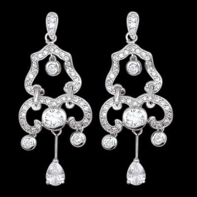 Like Edwardian Jewelry Chandelier Genuine Diamonds Earrings WG 1.75" Tall