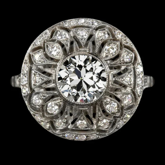 Like Edwardian Jewelry Halo Ring Round Old Miner Real Diamond Bezel Set