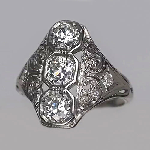 Like Edwardian Jewelry Round Vintage Cut Genuine Diamond Ring Filigree