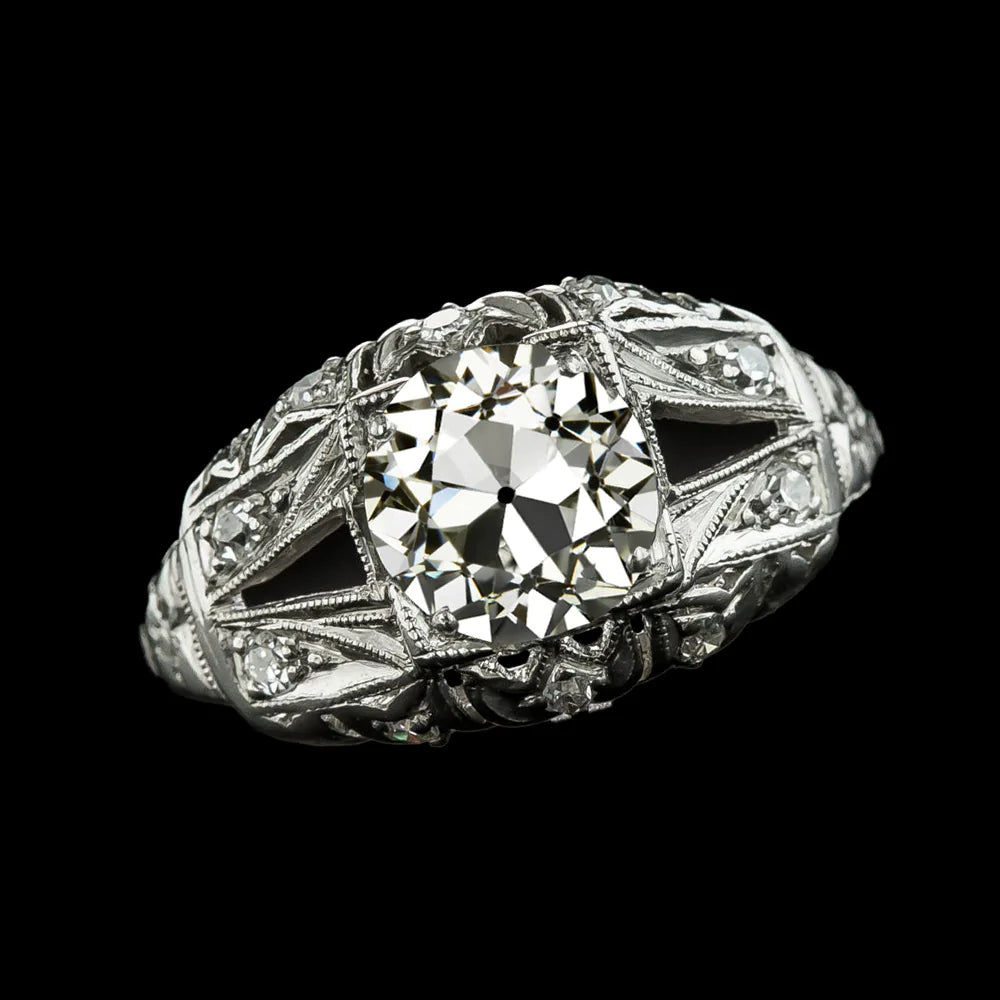 Like Edwardian Jewelry Vintage Style Old Cut Natural Diamond Ring Split Shank
