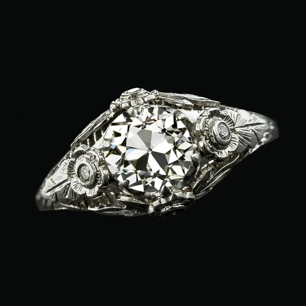 Like Edwardian Jewelry Vintage Style Ring Round Old Miner Real Diamond