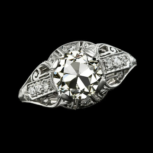Like Edwardian Jewelry Women’s Round Natural Diamond Old Mine Cut Gold Ring