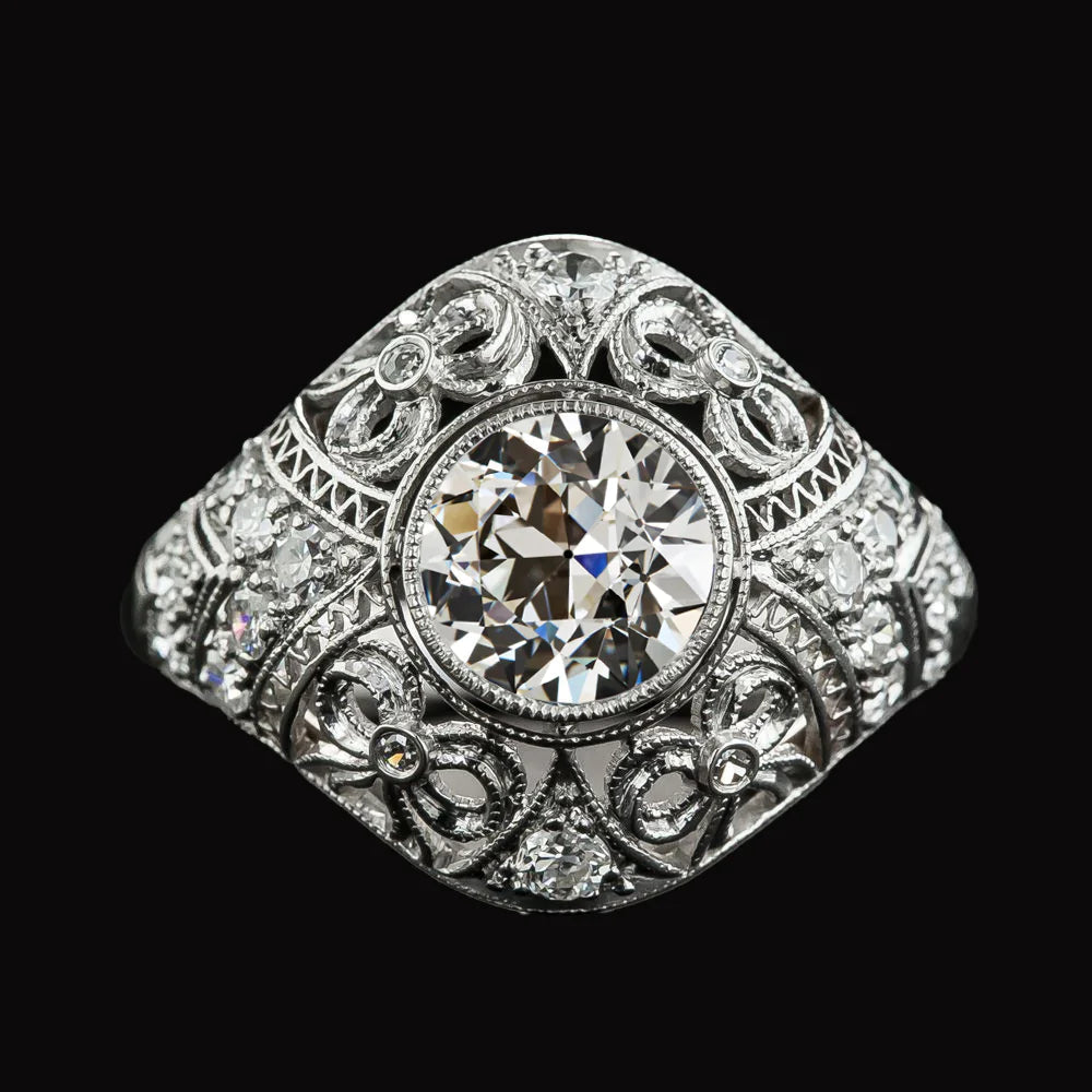 Like La Belle Epoque Jewelry Antique Style Old Cut Genuine Diamond Ring Bezel