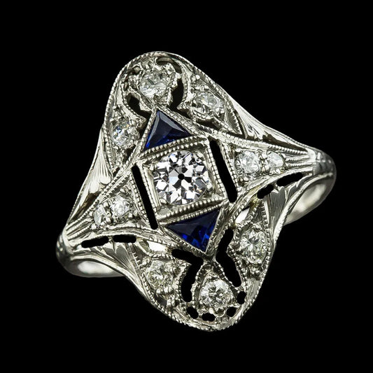 Like La Belle Epoque Jewelry Vintage Cut Real Diamond Sapphire Ring