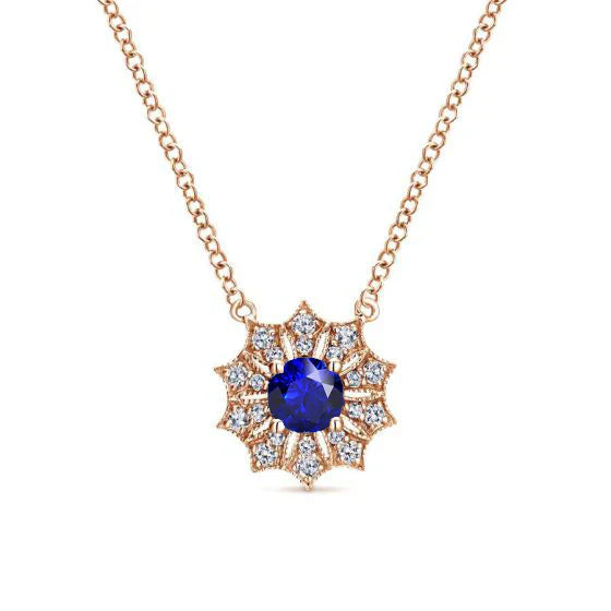 Round Brilliant Blue Sapphire ring in 14K Rose Gold – main view