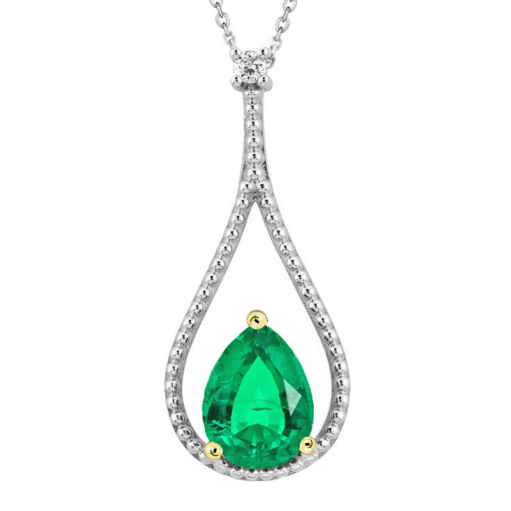 Natural Emerald Stone Pendant Necklace 1.50 ct 14K Two Tone Gold – main view