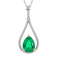 Natural Emerald Stone Pendant Necklace 1.50 ct 14K Two Tone Gold – main view