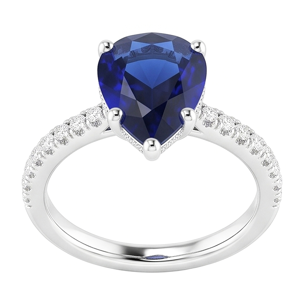 Luxury Royal Blue Sapphire Colored Stone Ring – 2 ct 14K White