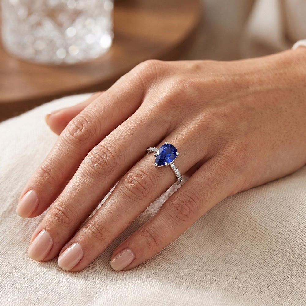 Luxury Royal Blue Sapphire Colored Stone Ring – 2 ct 14K White