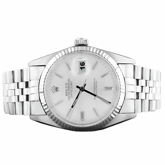 MEN ROLEX DATEJUST WATCH SILVER DIAL FLUTED BEZEL SS BRACELET