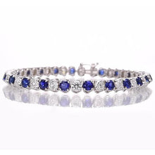 Blue Sapphire & IGI CERTIFIED Diamond Tennis Bracelet 8.40 Carats White Gold 14K