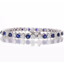 Blue Sapphire & IGI CERTIFIED Diamond Tennis Bracelet 8.40 Carats White Gold 14K
