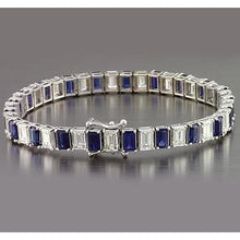 IGI CERTIFIED Blue Sapphire Emerald Cut Tennis Bracelet 12 Carats Jewelry New