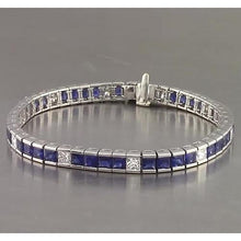 IGI CERTIFIED Blue Sapphire Tennis Bracelet Princess Cut 25 Carats White Gold 14K