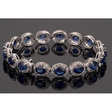 IGI CERTIFIED Blue Sapphire Tennis Bracelet Prong Set 39 Carats Women Jewelry