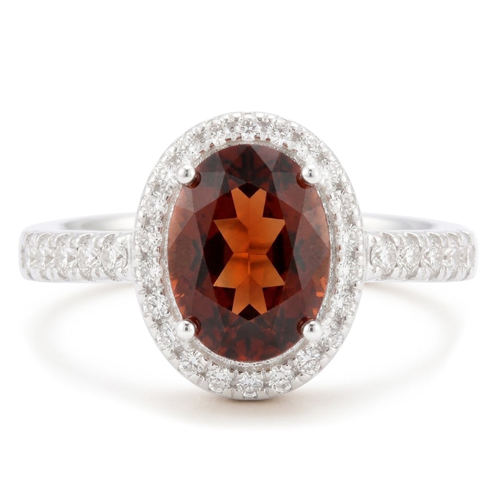 Mandarin Garnet And Natural Earth Mined Diamonds 13 Ct Wedding Ring White Gold 14K