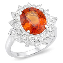 Mandarin Garnet With Natural Earth Mined Diamonds 10.25 Ct Ring White Gold 14K