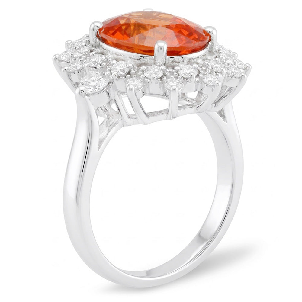 Mandarin Garnet With Natural Earth Mined Diamonds 10.25 Ct Ring White Gold 14K
