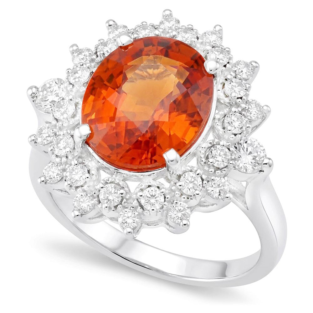Mandarin Garnet With Natural Earth Mined Diamonds 10.25 Ct Ring White Gold 14K
