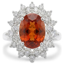 Mandarin Garnet With Natural Earth Mined Diamonds 10.25 Ct Ring White Gold 14K