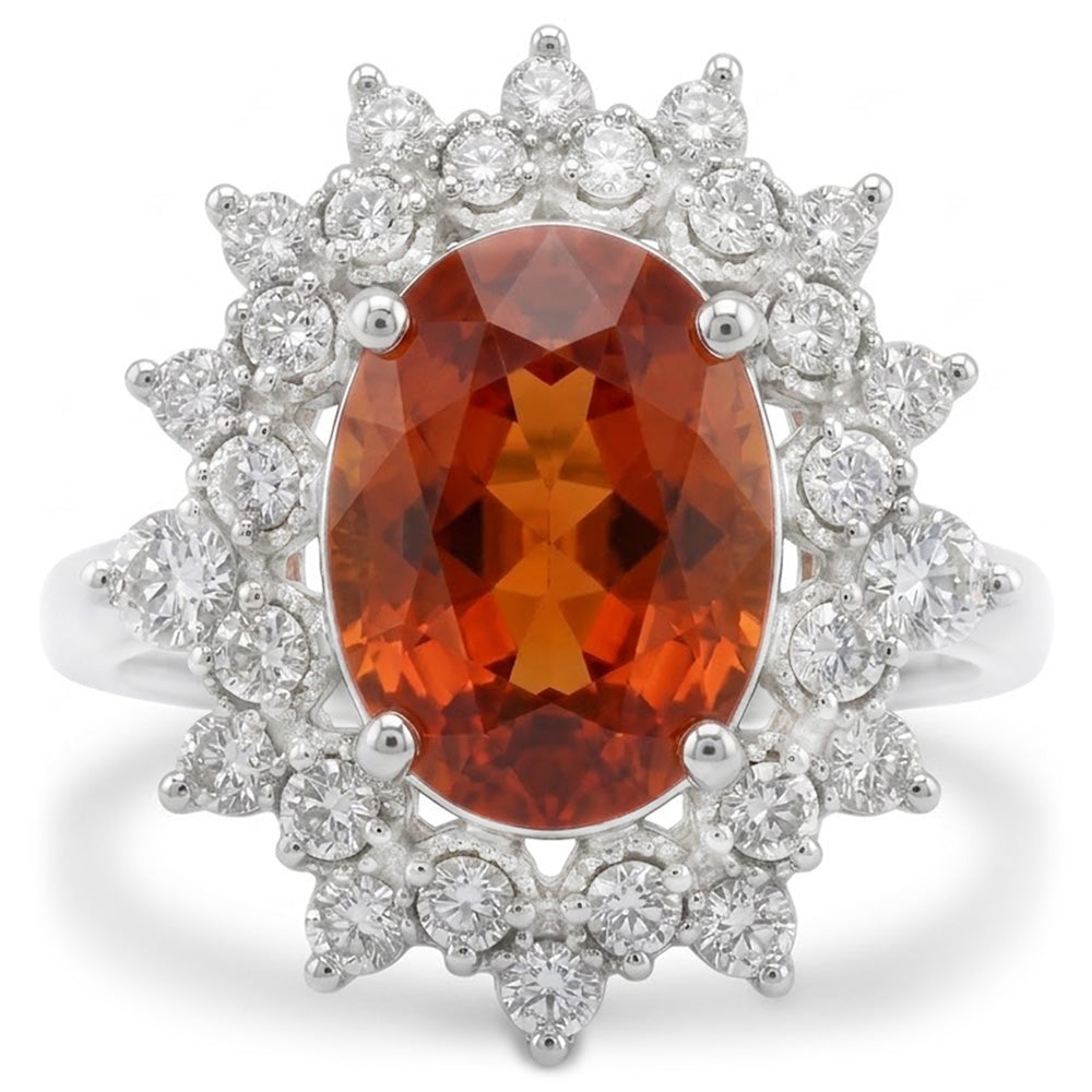 Mandarin Garnet With Natural Earth Mined Diamonds 10.25 Ct Ring White Gold 14K