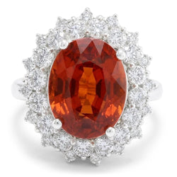 Mandarin Garnet With Natural Earth Mined Diamonds 12.25 Ct Ring White Gold 14K