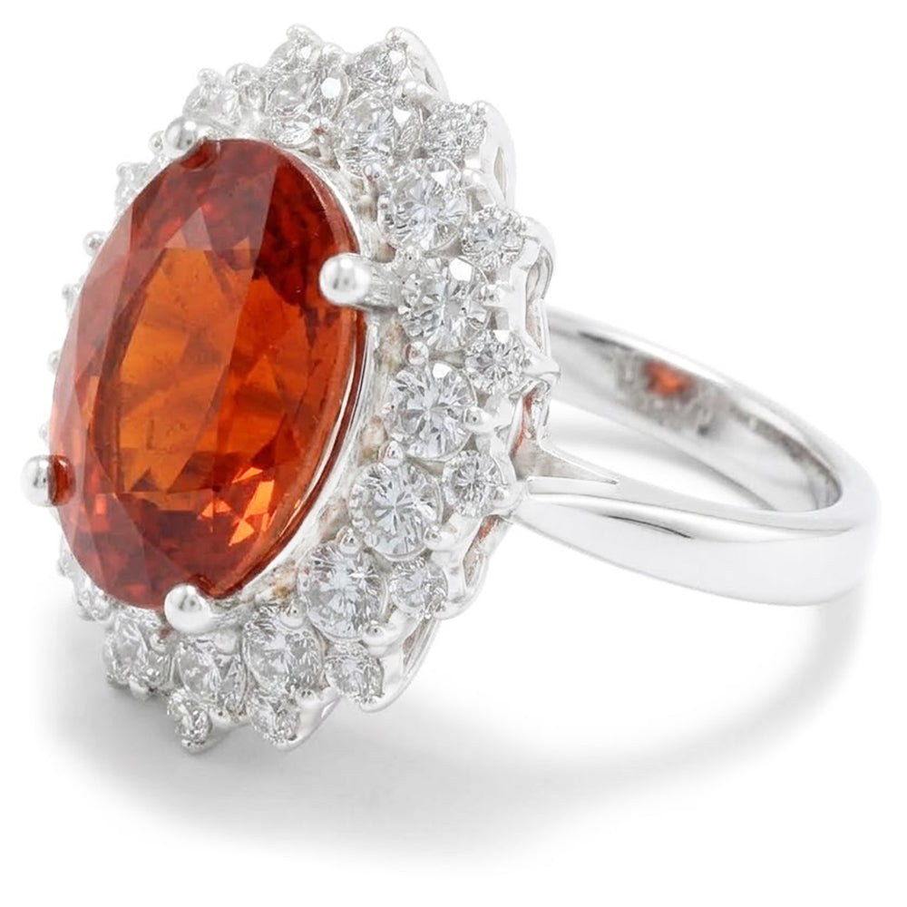 Mandarin Garnet With Natural Earth Mined Diamonds 12.25 Ct Ring White Gold 14K