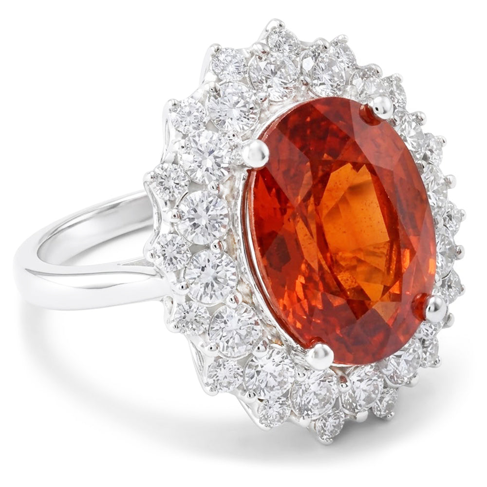Mandarin Garnet With Natural Earth Mined Diamonds 12.25 Ct Ring White Gold 14K