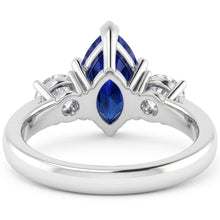 Marquise And Round Cut 2.50 Ct Sapphire And Natural Earth Mined Diamonds Ring White Gold
