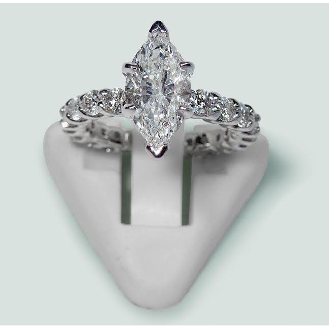 Marquise And Round Diamond Engagement Ring 2.75 Carats White Gold 14K