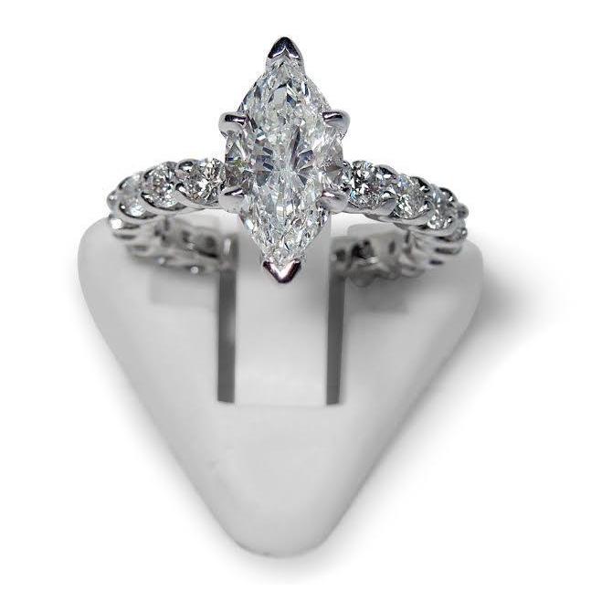 Marquise And Round Diamond Engagement Ring 2.75 Carats White Gold 14K