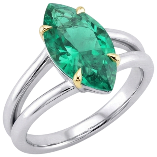 Authentic Emerald Precious Stone Ring 4 ct 14K Two Tone Gold – front view