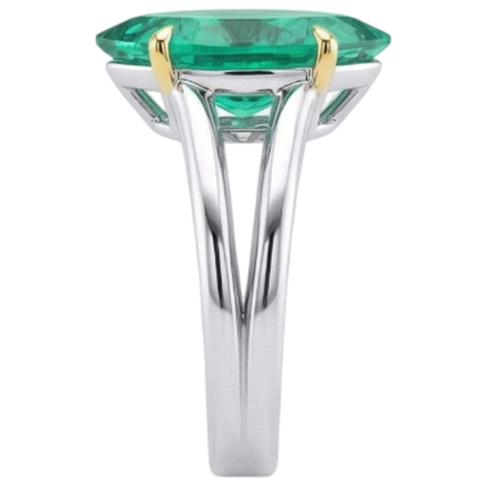 Emerald Marquise Precious Stone Ring in 14K Two Tone Gold – angle view