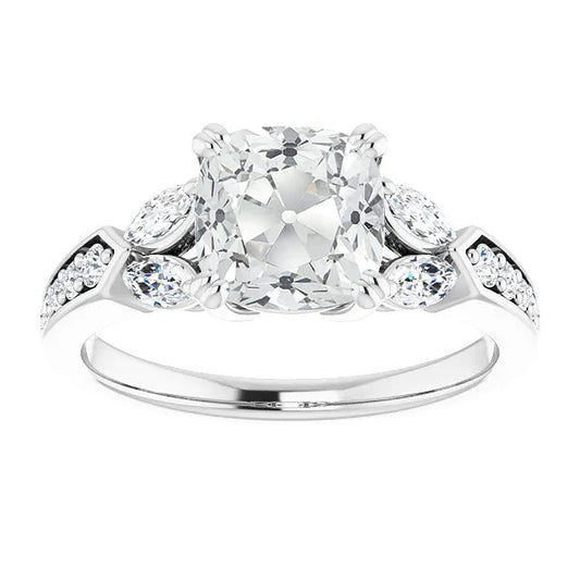 Marquise & Cushion Old Mine Cut Genuine Diamond Ring With Accents 9 Carats