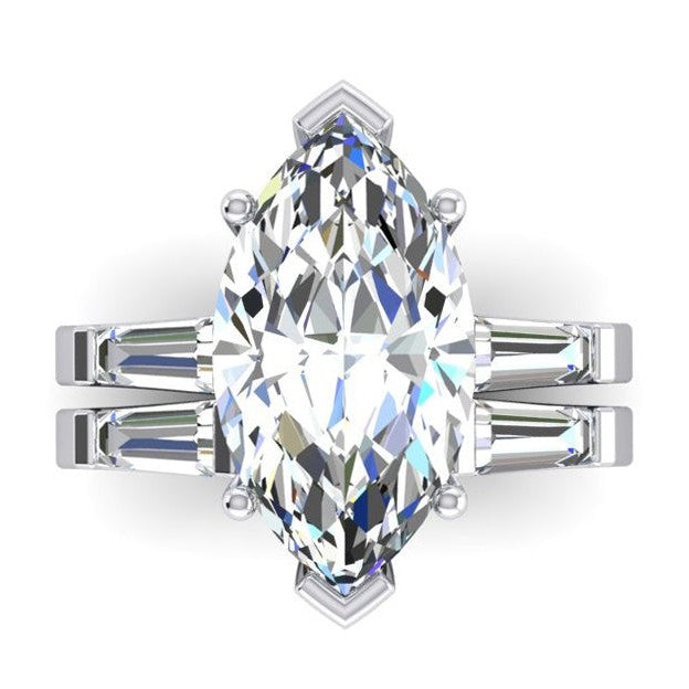 Marquise Cut Genuine Diamond Ring Engagement Set 3.50 Ct.
